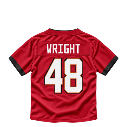 Tampa Bay Buccaneers jersey keychain — Javin Wright #48. Exact saved player artwork preview.