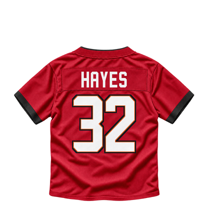 Tampa Bay Buccaneers jersey keychain — Josh Hayes #32. Exact saved player artwork preview.
