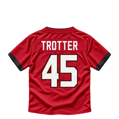 Tampa Bay Buccaneers jersey keychain — Josiah Trotter #45. Exact saved player artwork preview.