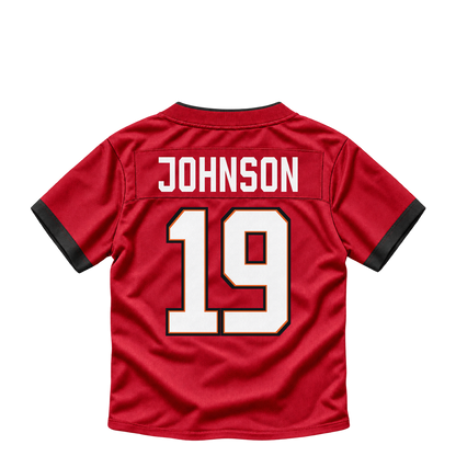 Tampa Bay Buccaneers jersey keychain — Kameron Johnson #19. Exact saved player artwork preview.