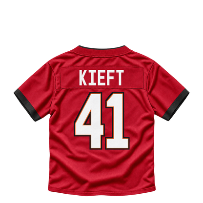 Tampa Bay Buccaneers jersey keychain — Ko Kieft #41. Exact saved player artwork preview.