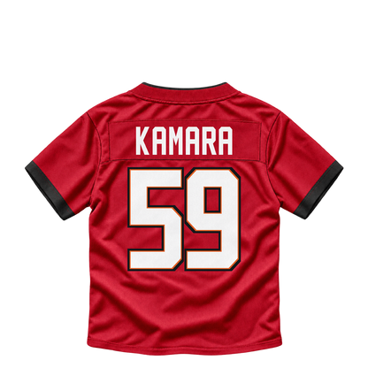 Tampa Bay Buccaneers jersey keychain — Mohamed Kamara #59. Exact saved player artwork preview.