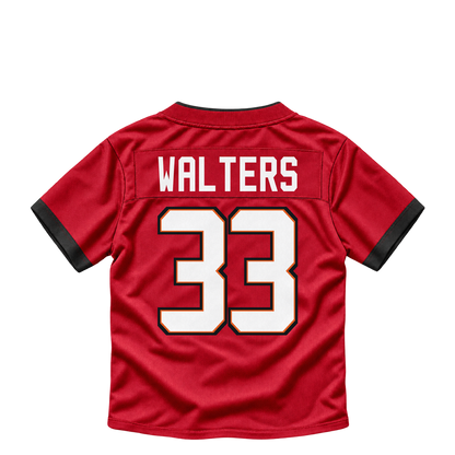 Tampa Bay Buccaneers jersey keychain — Silas Walters #33. Exact saved player artwork preview.