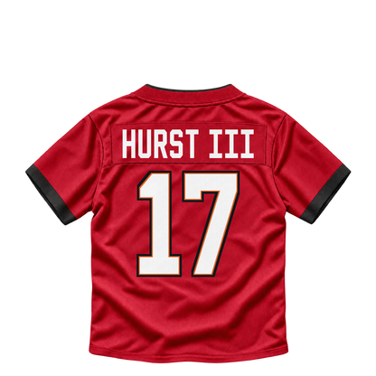Tampa Bay Buccaneers jersey keychain — Ted Hurst III #17. Exact saved player artwork preview.