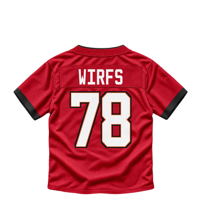 Tampa Bay Buccaneers jersey keychain — Tristan Wirfs #78. Exact saved player artwork preview.