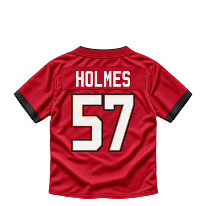 Tampa Bay Buccaneers jersey keychain — Yasir Holmes #57. Exact saved player artwork preview.