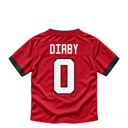 Tampa Bay Buccaneers jersey keychain — Yaya Diaby #0. Exact saved player artwork preview.