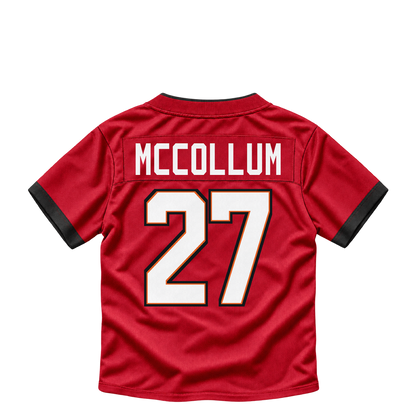 Tampa Bay Buccaneers jersey keychain — Zyon McCollum #27. Exact saved player artwork preview.