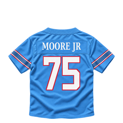 Tennessee Titans jersey keychain — Dan Moore Jr. #75. Exact saved player artwork preview.