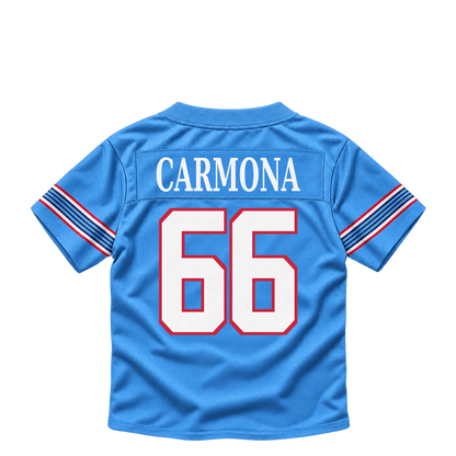 Tennessee Titans jersey keychain — Fernando Carmona Jr. #66. Exact saved player artwork preview.