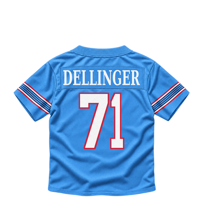 Tennessee Titans jersey keychain — Garrett Dellinger #71. Exact saved player artwork preview.