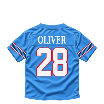 Tennessee Titans jersey keychain — Isaiah Oliver #28. Exact saved player artwork preview.