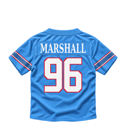Tennessee Titans jersey keychain — Jackie Marshall #96. Exact saved player artwork preview.