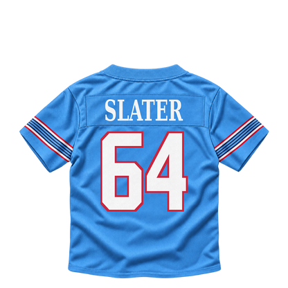 Tennessee Titans jersey keychain — Jackson Slater #64. Exact saved player artwork preview.