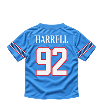 Tennessee Titans jersey keychain — Jaylen Harrell #92. Exact saved player artwork preview.
