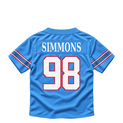 Tennessee Titans jersey keychain — Jeffery Simmons #98. Exact saved player artwork preview.