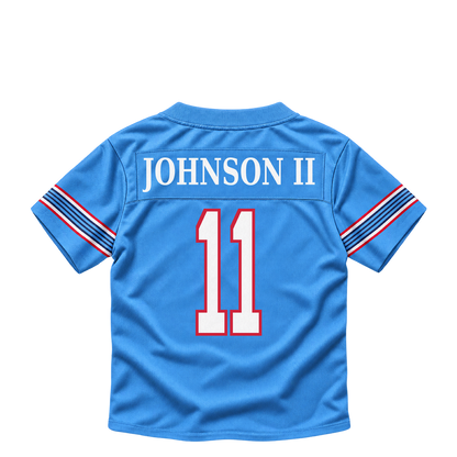 Tennessee Titans jersey keychain — Jermaine Johnson II #11. Exact saved player artwork preview.