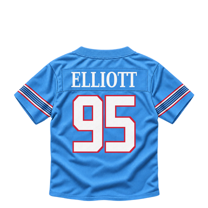 Tennessee Titans jersey keychain — Jordan Elliott #95. Exact saved player artwork preview.