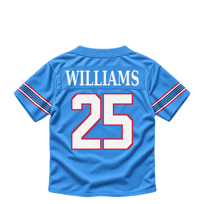 Tennessee Titans jersey keychain — Joshua Williams #25. Exact saved player artwork preview.