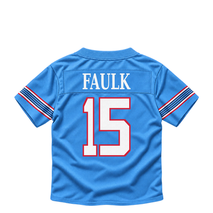 Tennessee Titans jersey keychain — Keldric Faulk #15. Exact saved player artwork preview.