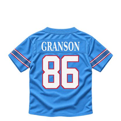 Tennessee Titans jersey keychain — Kylen Granson #86. Exact saved player artwork preview.