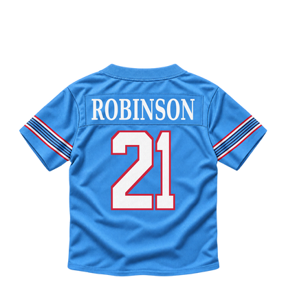 Tennessee Titans jersey keychain — Micah Robinson #21. Exact saved player artwork preview.