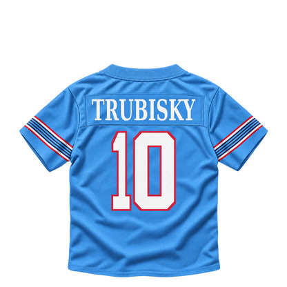 Tennessee Titans jersey keychain — Mitchell Trubisky #10. Exact saved player artwork preview.