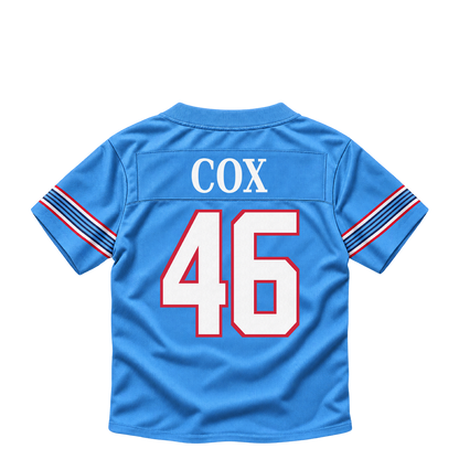 Tennessee Titans jersey keychain — Morgan Cox #46. Exact saved player artwork preview.