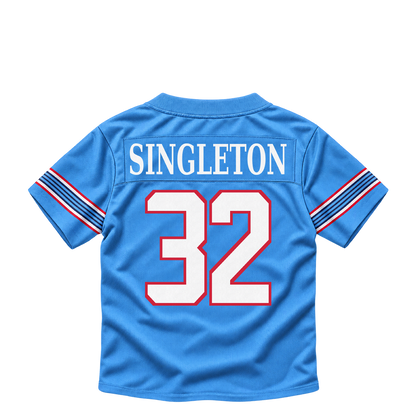 Tennessee Titans jersey keychain — Nicholas Singleton #32. Exact saved player artwork preview.
