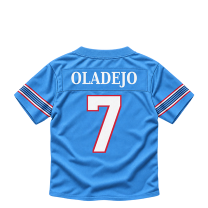 Tennessee Titans jersey keychain — Oluwafemi Oladejo #7. Exact saved player artwork preview.