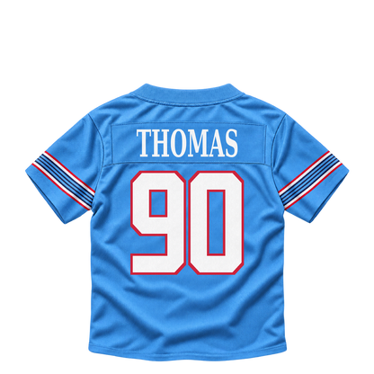Tennessee Titans jersey keychain — Solomon Thomas #90. Exact saved player artwork preview.