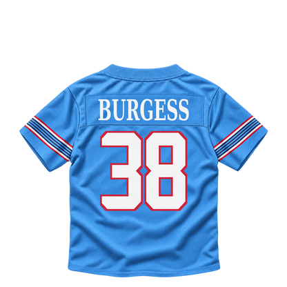 Tennessee Titans jersey keychain — Terrell Burgess #38. Exact saved player artwork preview.