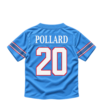 Tennessee Titans jersey keychain — Tony Pollard #20. Exact saved player artwork preview.