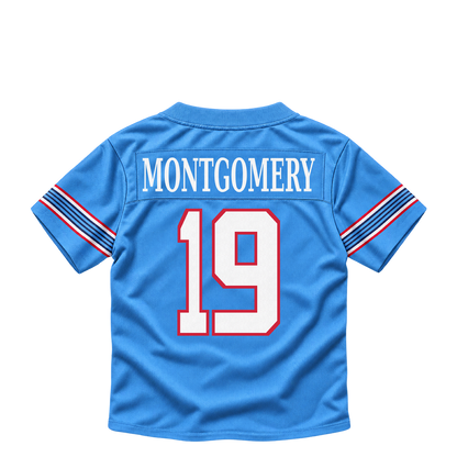 Tennessee Titans jersey keychain — Tyren Montgomery #19. Exact saved player artwork preview.