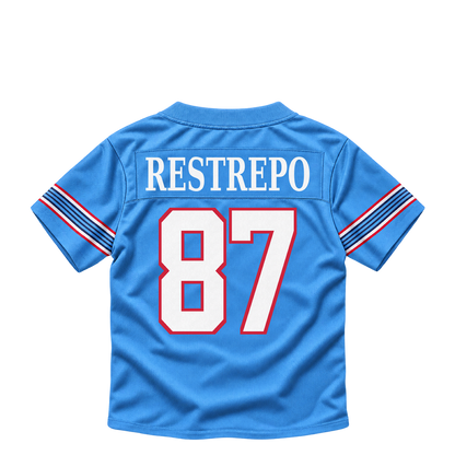 Tennessee Titans jersey keychain — Xavier Restrepo #87. Exact saved player artwork preview.