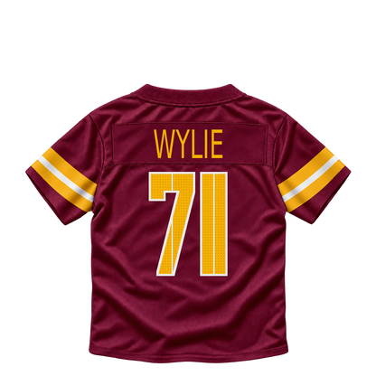 Washington Commanders jersey keychain — Andrew Wylie #71. Exact saved player artwork preview.