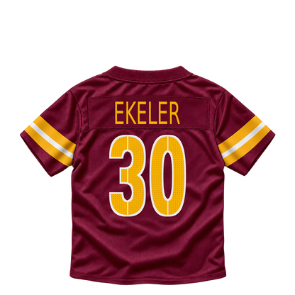 Washington Commanders jersey keychain — Austin Ekeler #30. Exact saved player artwork preview.