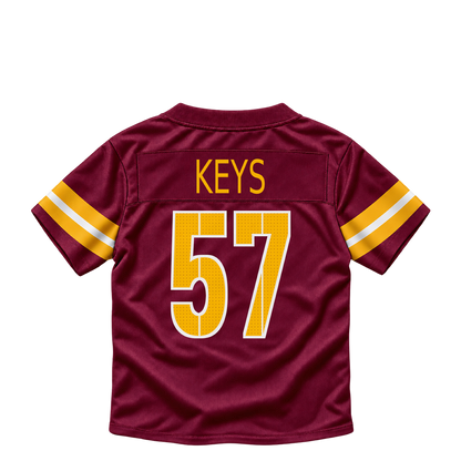 Washington Commanders jersey keychain — Austin Keys #57. Exact saved player artwork preview.