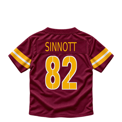 Washington Commanders jersey keychain — Ben Sinnott #82. Exact saved player artwork preview.