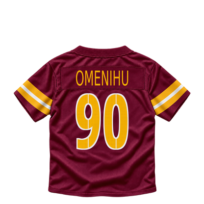 Washington Commanders jersey keychain — Charles Omenihu #90. Exact saved player artwork preview.