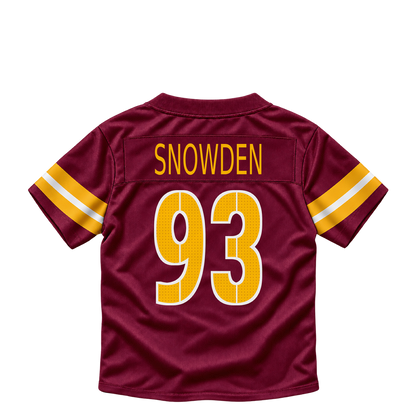 Washington Commanders jersey keychain — Charles Snowden #93. Exact saved player artwork preview.