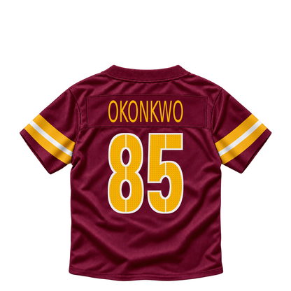 Washington Commanders jersey keychain — Chig Okonkwo #85. Exact saved player artwork preview.