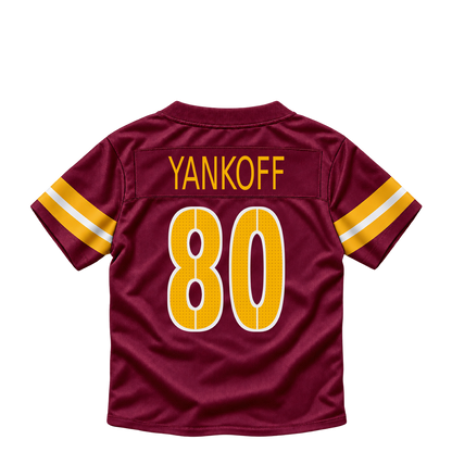 Washington Commanders jersey keychain — Colson Yankoff #80. Exact saved player artwork preview.