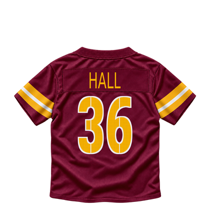 Washington Commanders jersey keychain — Darren Hall #36. Exact saved player artwork preview.