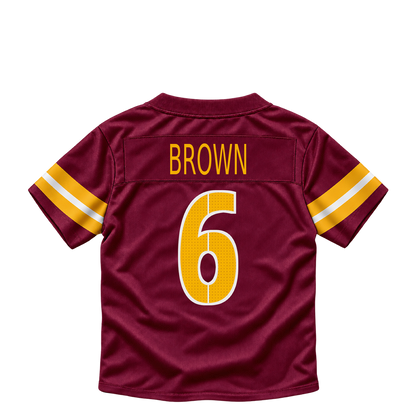 Washington Commanders jersey keychain — Dyami Brown #6. Exact saved player artwork preview.