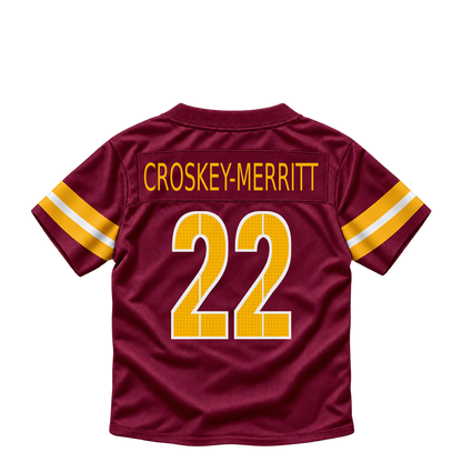 Washington Commanders jersey keychain — Jacory Croskey-Merritt #22. Exact saved player artwork preview.