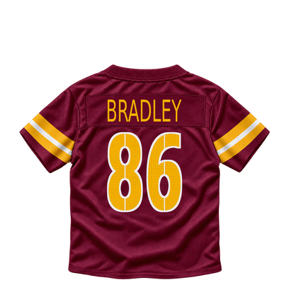 Washington Commanders jersey keychain — Jaden Bradley #86. Exact saved player artwork preview.