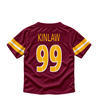 Washington Commanders jersey keychain — Javon Kinlaw #99. Exact saved player artwork preview.
