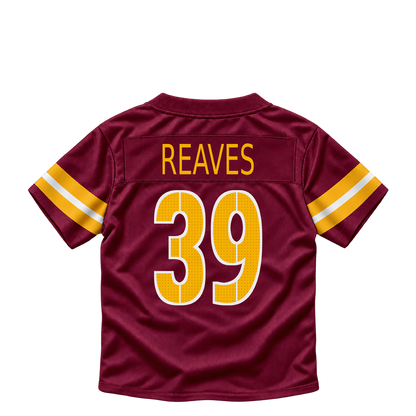 Washington Commanders jersey keychain — Jeremy Reaves #39. Exact saved player artwork preview.
