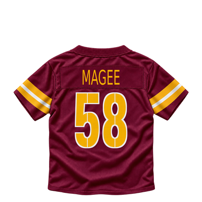 Washington Commanders jersey keychain — Jordan Magee #58. Exact saved player artwork preview.